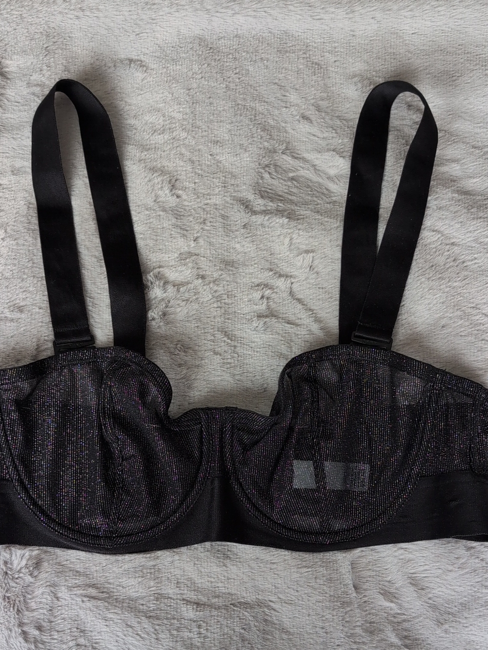 Black Shimmer Underwire Bra with Wide Straps